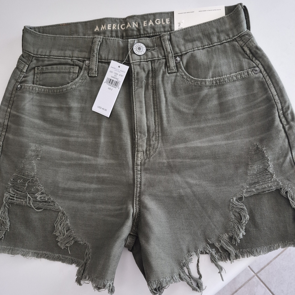 5/25 American Eagle Outfitters Olive Green Distressed Women Shorts